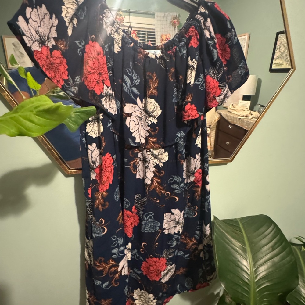 Floral Navy Dress with Red and White Accents